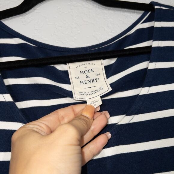 Hope & Henry Navy White Stripe Organic Tie-Waist Knit Dress Size 8 - Picture 4 of 8